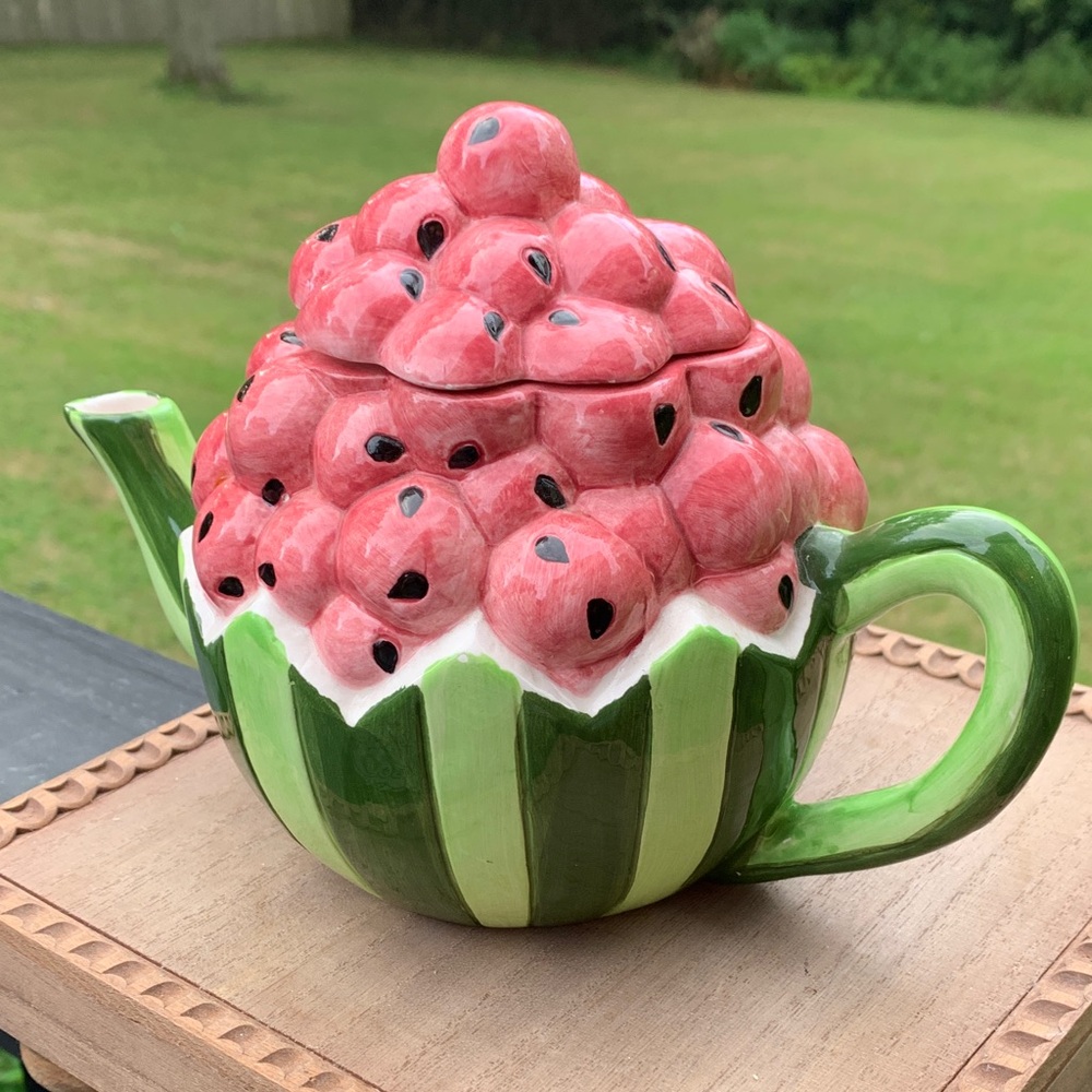 Rare vintage Hand painted Watermelon Themed Ceramic Teapot - Picture 7 of 7